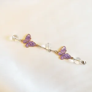 butterfly dangle wooden hair stick, sturdy wood material, gentle white butterfly charm, captivating, elegant hair accessory