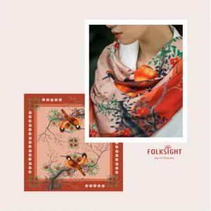 spring tree silk scarf, soft silk scarf, earthy orange silk scarf, neck scarf, hair tie silk scarf, designer scarf