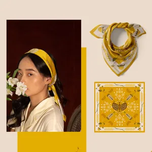 khăn lụa bướm vàng, khăn lụa buộc tóc, phong cách cổ điển, khăn lụa in họa tiết, khăn lụa buộc làm áo