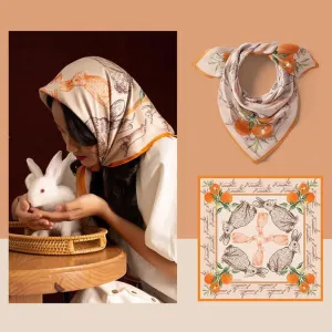 khăn lụa thỏ cam, khăn lụa màu kem, khăn nghệ thuật thiết kế, khăn lụa trùm đầu, khăn quàng cổ thời trang, quà tặng quý cô
