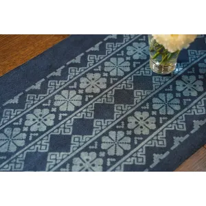 thick cotton brocade table runner, 38x220cm, hand-dyed chambray fabric, featuring bee wax patterns, unique dining table accessory