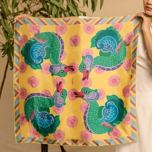 mandarin duck silk scarf, colorful silk scarf, hair tie silk scarf, neck scarf, gift for relatives, elegant silk scarf