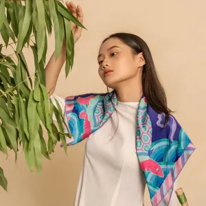 turtle - patterns of the ocean silk scarf, designed silk scarf, soft silk neck scarf, sailor silk scarf, silk waist scarf, headscarf