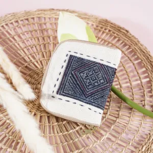square brocade wallet, multi compartments, handwoven from cotton threads, compact handheld wallet design, traditional patterns