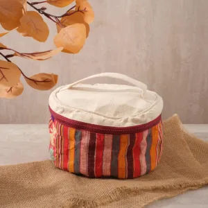 brocade box-shaped bag, cosmetic pouches, convenient travel accessories, spacious compartment, unique ethnic patterns