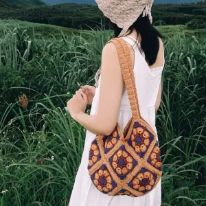 túi african flower vintage tông màu trầm, họa tiết đan móc granny square, món quà phù hợp cho người thân yêu
, thủ công, nhà mị, chus