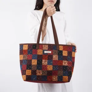 bagalio square-boarded shoulder bag, korean rough fabric material, hand-stitched chần bông, unique pattern, spacious compartment