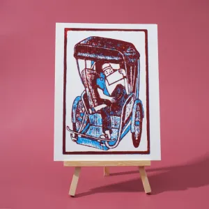 sleeping “xich lo” hoi an, woodcut artprint, simple beauty, work ethic charm, decorative painting, print artistry