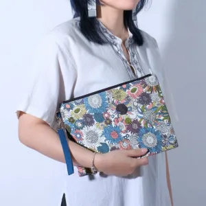 asa clutch bag, beautiful pattern, standing shape, soft material, fits ipad and notebook, durable handcrafted bag