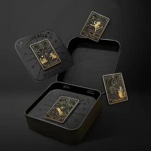 meowracle enamel pin, designed with mysterious tarot cards, clear printed lines, durable alloy material, resistant to peeling