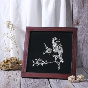 silver falcon on the tree, silver home decor, exquisite technique, delicate lines, decorative painting, handcrafted product