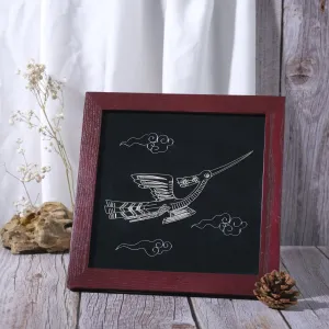 vietnamese heron, silver home decor, elaborate technique, meticulous lines, artistic masterpiece, decorative painting, high-quality material