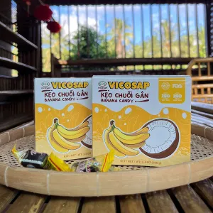 kẹo chuối gân, hộp 100g, kẹo chuối gân vicosap 100g, kẹo chuối trà vinh, đồ ăn vặt hấp dẫn, bánh kẹo ngon ngày tết