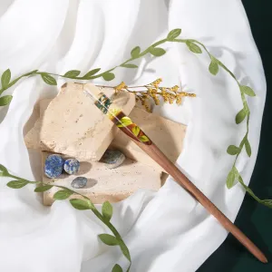 yellow flower resin & wooden hair stick, high aesthetic appeal, natural wood material, gentle on hair, handcrafted hair stick