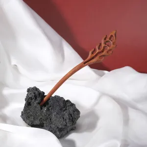 “lively flame” wooden hair stick', elegant brown wood shade, soft curves, striking accent for hair, handcrafted product