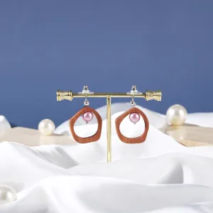 wooden and bead hoop earrings, delicate earring shape, versatile for many styles, elegant design, fashionable clothing accent
