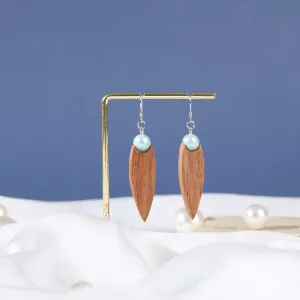 leaf-shaped & bead wooden and bead earrings, elegant wood grain, suitable for various face shapes, unique jewelry, handcrafted earrings