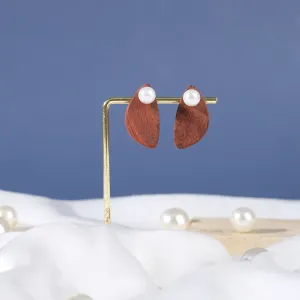 wooden & bead stud earrings, warm brown tone of wood, bold statement earrings, elegant accent, intricately handcrafted design