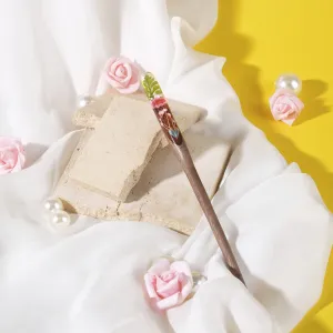 fern, pink snowy resin and wooden hair stick, delicate design, durable wood material, unique sculpting technique, feminine hair accessory