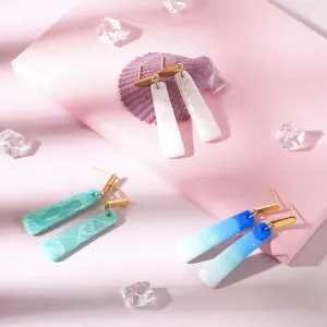 sea long marble clay earrings, sleek and long earrings, enhancing facial features, exquisite handcrafted technique, lovely gift