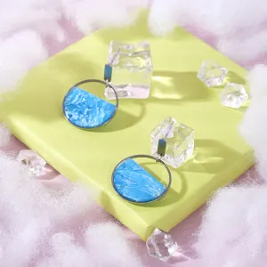 half circle clay earrings, dynamic and edgy design, elegant faux jade stone patterns, suitable for various occasions and outfits