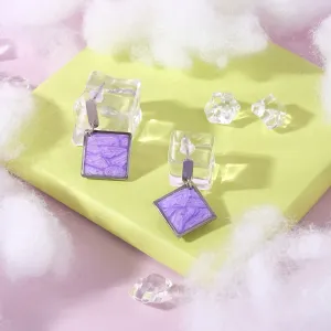 square marble clay earrings, rustic clay material, elegant and exquisite design, meticulous sculpting technique