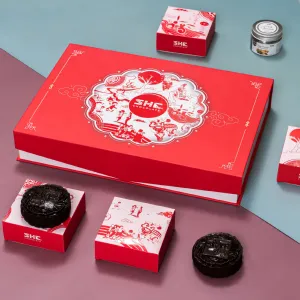 Hộp quà Trung Thu Ánh Trăng Hồng, 4 bánh Trung Thu socola, kèm muỗng nĩa & đồ ngọt, quà biếu doanh nghiệp cao cấp.