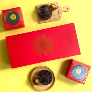 “Red Smiling Moon” Mid-Autumn Gift Box, 2 Premium Chocolate Mooncakes with Nuts & Fruits, Festive Joy, Luxury Mooncake Set, Corporate Mid-Autumn Gift