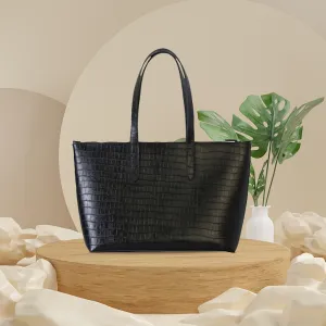 túi tote da dập nổi có khóa cài, màu đen cổ điển, dễ phối đồ, phong cách cá tính và thanh lịch, ngăn lớn rộng rãi, đựng vừa laptop