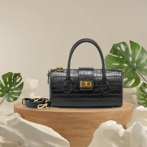 black marie crocodile embossed leather bag, luxurious style, premium leather material, eye-catching crocodile pattern embossment