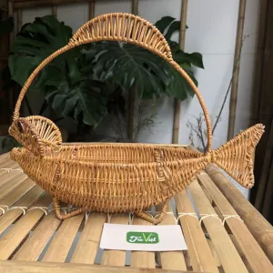 fish shape rattan basket, unique, eye-catching design, made from natural wicker, durable and versatile, suitable for various living spaces
