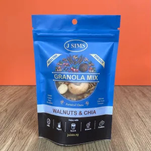 walnut and chia seeds granola mix, 45g mini bag, heart-healthy food, premium nuts, energy-boosting breakfast