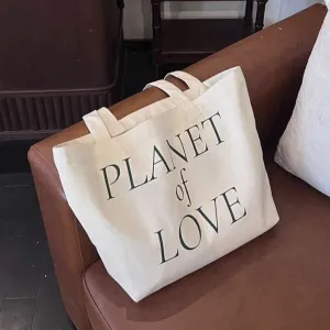 túi tote planet of love dáng ngang màu trắng, túi tote in chữ planet of love, túi tote dáng ngang, phụ kiện dạo phố
, thiết kế, giving smile, chus