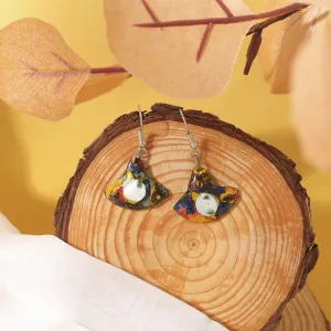 fan-shaped earrings with lacquered pattern, elegant and meaningful accessories, suitable for various styles and outfits, handcrafted product