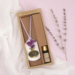 aroma stone & lavender essential oil set, scented stone with hanging string, lavender flower essential oil, scented stone diffuser