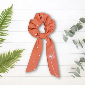 embroidered linen bow scrunchies, soft linen material, elegant and feminine design, graceful accent for hair