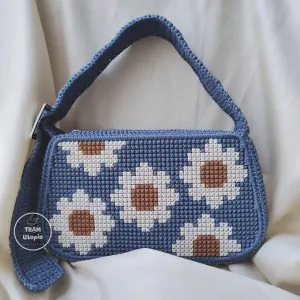 flower crochet bag, fabric yarn, lightweight and durable, youthful design, suitable for various styles, for school, work, or casual outings