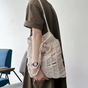 “mi goi” crochet bag, simple design, youthful style, handcrafted yarn bag, durable len cotton material, neutral colors