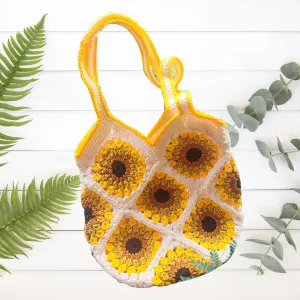 sunflower crocheted bag, fabric yarn, lightweight and durable, youthful design, various styles, for school, work or casual outings