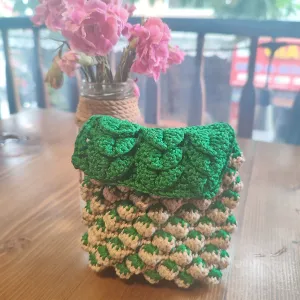green strawberries crochet bag, unique eye-catching design, soft and durable knitted material, a highlight for daily outfits