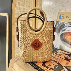 cute tiny water hyacinth bag, natural reed material, modern design, square bag shape, spacious size, traditional style