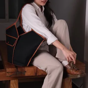 túi tote da bò phối canvas, thiết kế dáng túi hiện đại, chất liệu vải canvas và da bò ý thượng hạng, túi tote thời thượng