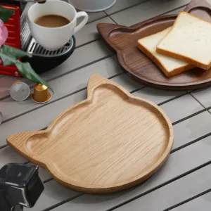 wooden cat-shaped plate, cute cat face design, decorative tray, meticulously crafted, resistant to insects, adorable decor item