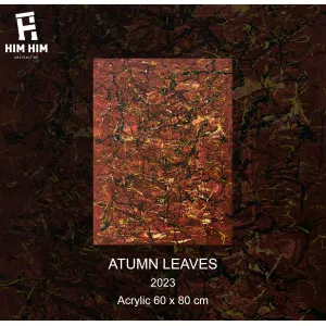 atumn leaves, tranh nghệ thuật trừu tượng vẽ tay, tông màu ấm, họa tiết lá cây, phù hợp để trang trí không gian sống
