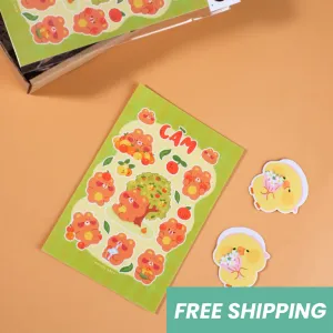 orange stickers, cute bear stickers, notebook decorations, phone case stickers, gifts for friends and family