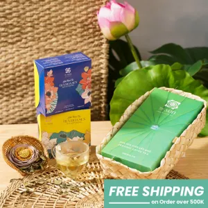 combo quà trà hoa sen hai bông, set quà trà hoa sen, trà hoa sen sấy lạnh, hộp trà làm quà tặng, trà hoa sen
