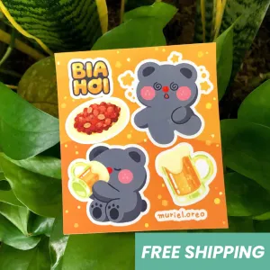 sticker bia craft hơi, thiết kế dễ thương, chú gấu say sỉn, không bị bong tróc hình khi sử dụng, hình dán chất lượng