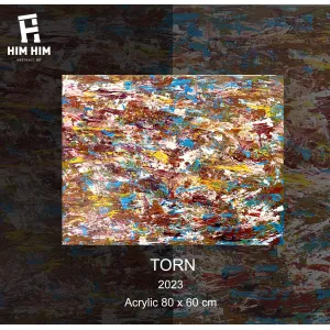 torn, tranh nghệ thuật trừu tượng vẽ tay, nét cọ mạnh mẽ và gãy đứt, màu sắc đa dạng, điểm nhấn thú vị cho không gian nghệ thuật