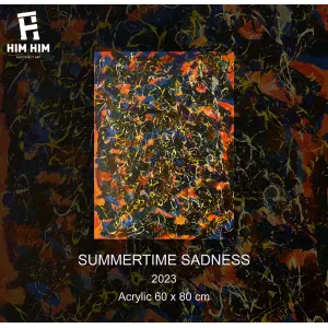 summertime sadness, hand drawn abstract painting, vibrant and bold colors, unique artistic aesthetic, artistic masterpiece