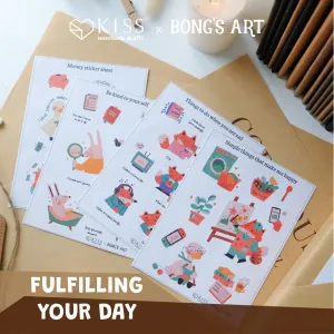 bộ 4 tấm sticker "fulfilling your day", sticker trang trí, hình dán chống thấm nước, sticker dễ thương